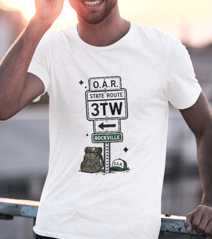O.A.R. State Route 3TW Rockville Road Sign Backpack Adventure T-Shirt