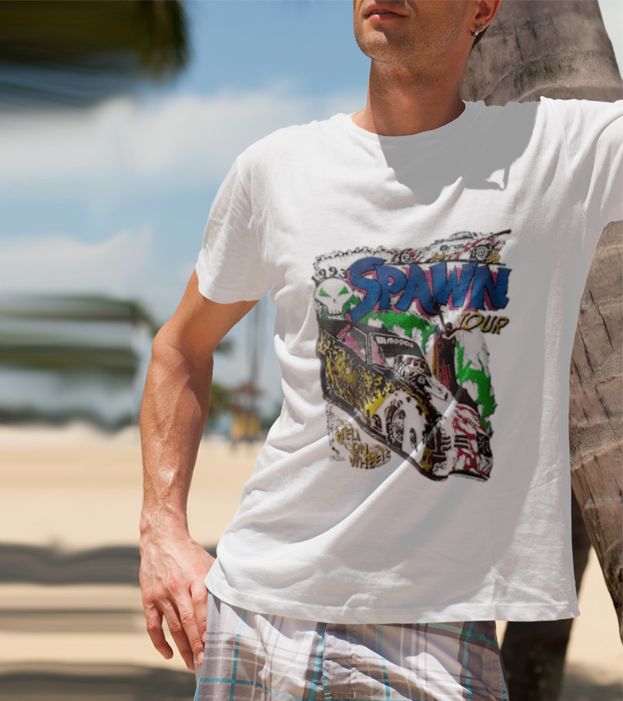 Spawn Tour Hell On Wheels Racing Car Skull Motif T-Shirt