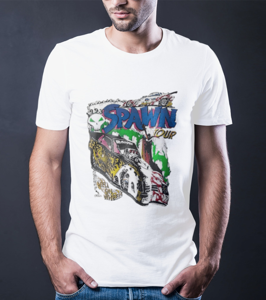 Spawn Tour Hell On Wheels Racing Car Skull Motif T-Shirt
