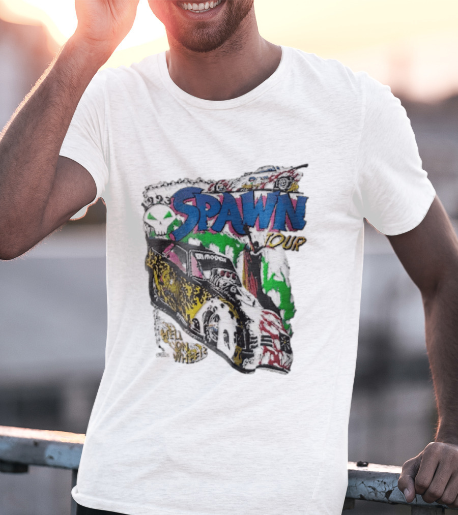 Spawn Tour Hell On Wheels Racing Car Skull Motif T-Shirt