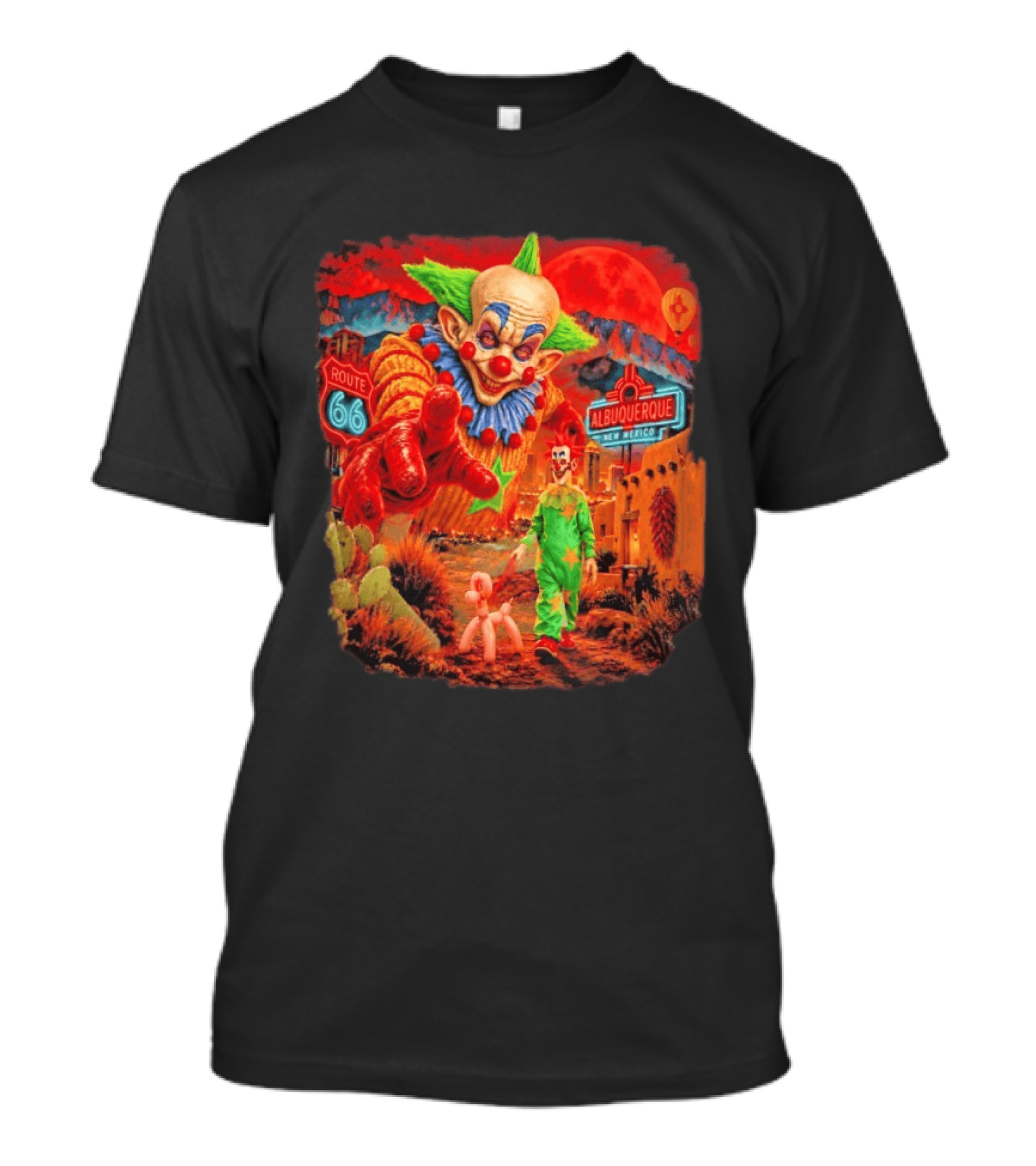 Creepy Clown Route 66 Albuquerque New Mexico Halloween Red Sky 2026 T-Shirt