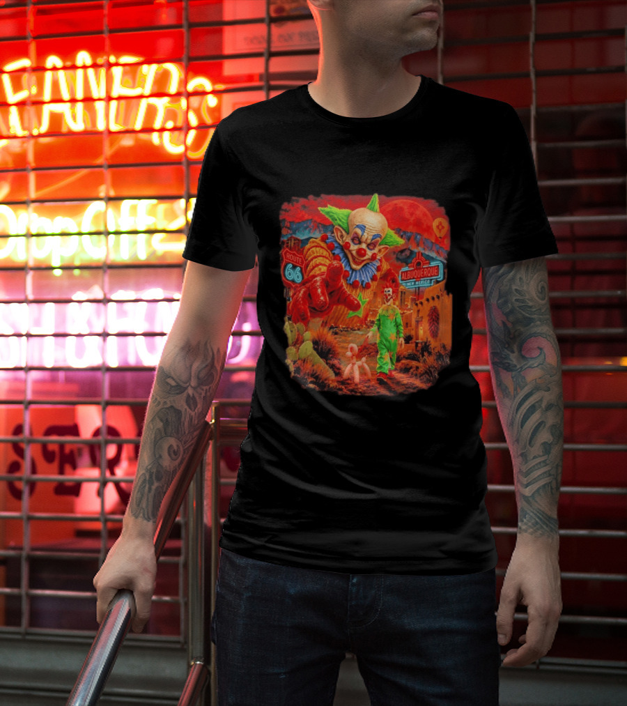 Creepy Clown Route 66 Albuquerque New Mexico Halloween Red Sky 2026 T-Shirt
