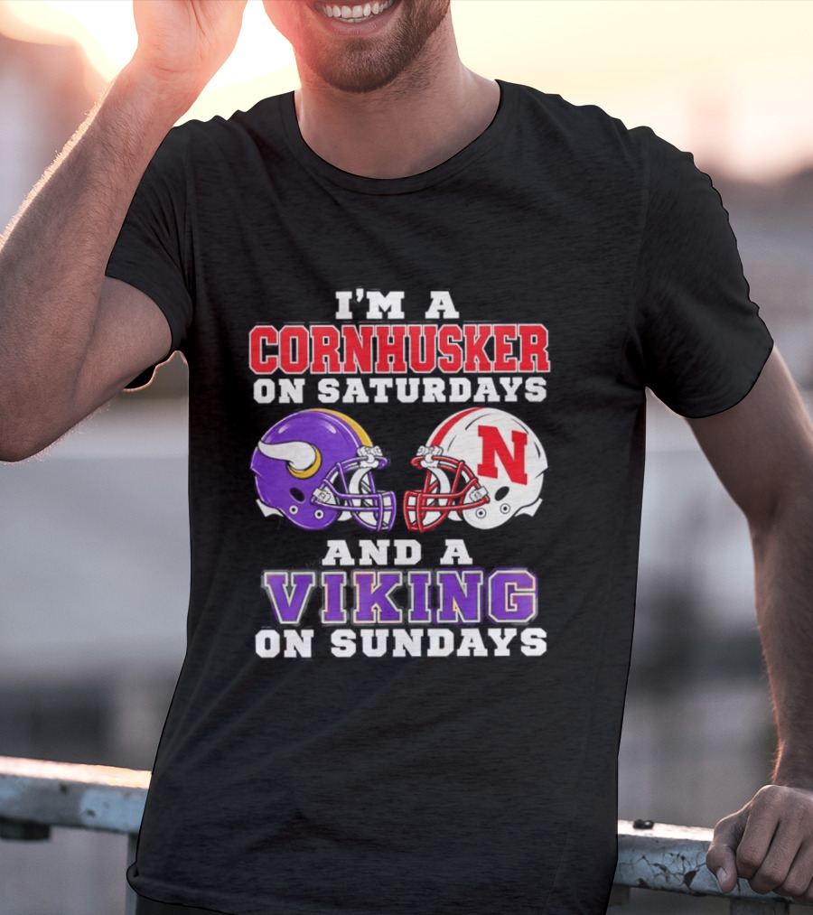 I'm A Cornhusker On Saturdays And A Viking On Sundays Helmet Rivalry T-Shirt