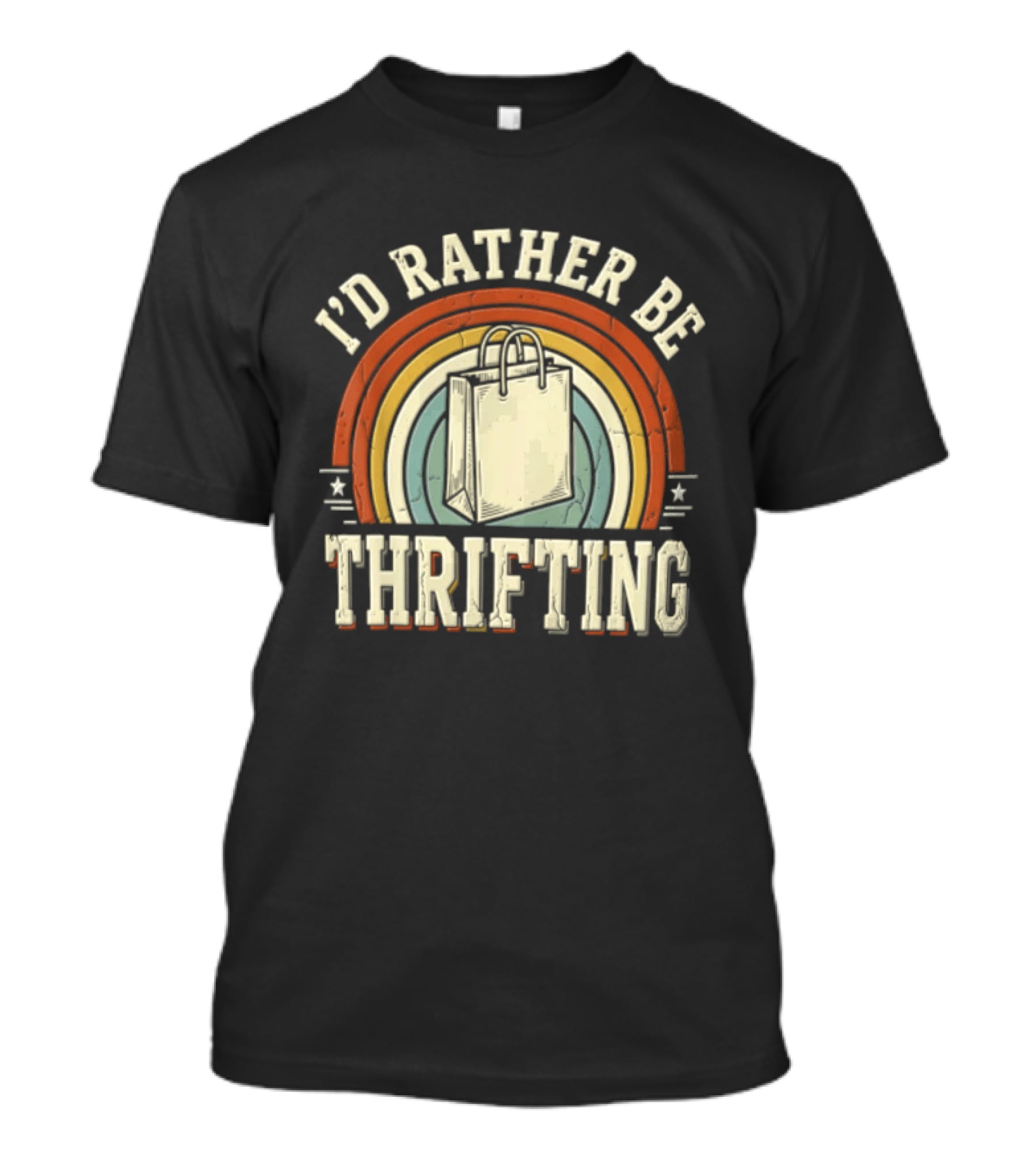 I'd Rather Be Thrifting Shopping Bag Retro Rainbow Stars T-Shirt