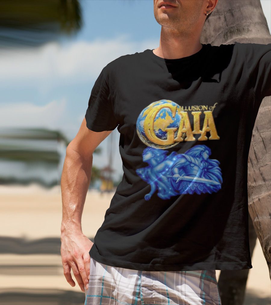 Illusion Of Gaia Earth Globe Blue Figures Sword T-Shirt