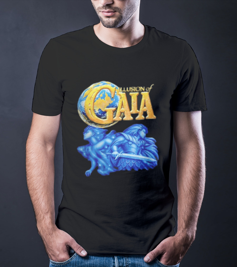 Illusion Of Gaia Earth Globe Blue Figures Sword T-Shirt