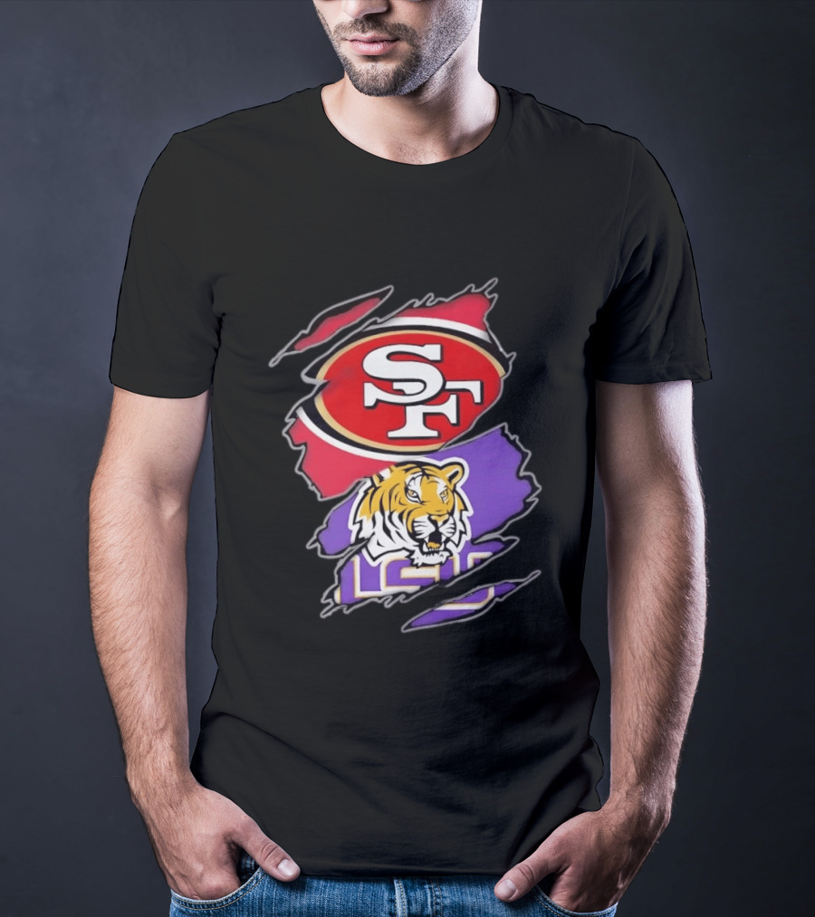 San Francisco 49ers SF And LSU Tigers Tiger Distressed T-Shirt