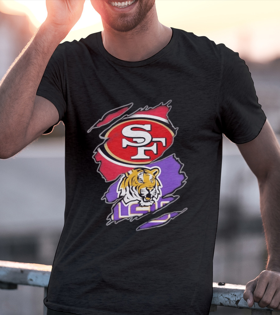 San Francisco 49ers SF And LSU Tigers Tiger Distressed T-Shirt
