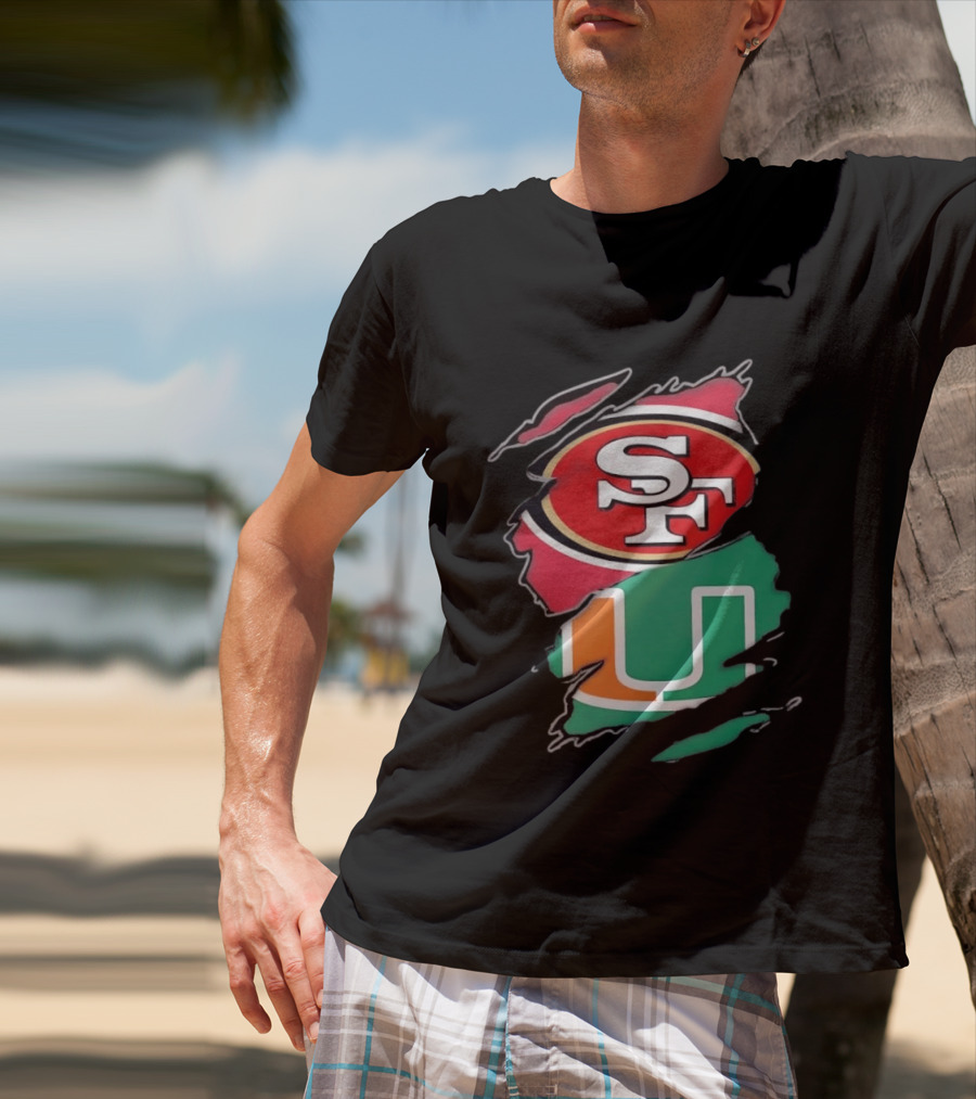 San Francisco 49ers SF And Miami Hurricanes U Distressed Logos T-Shirt