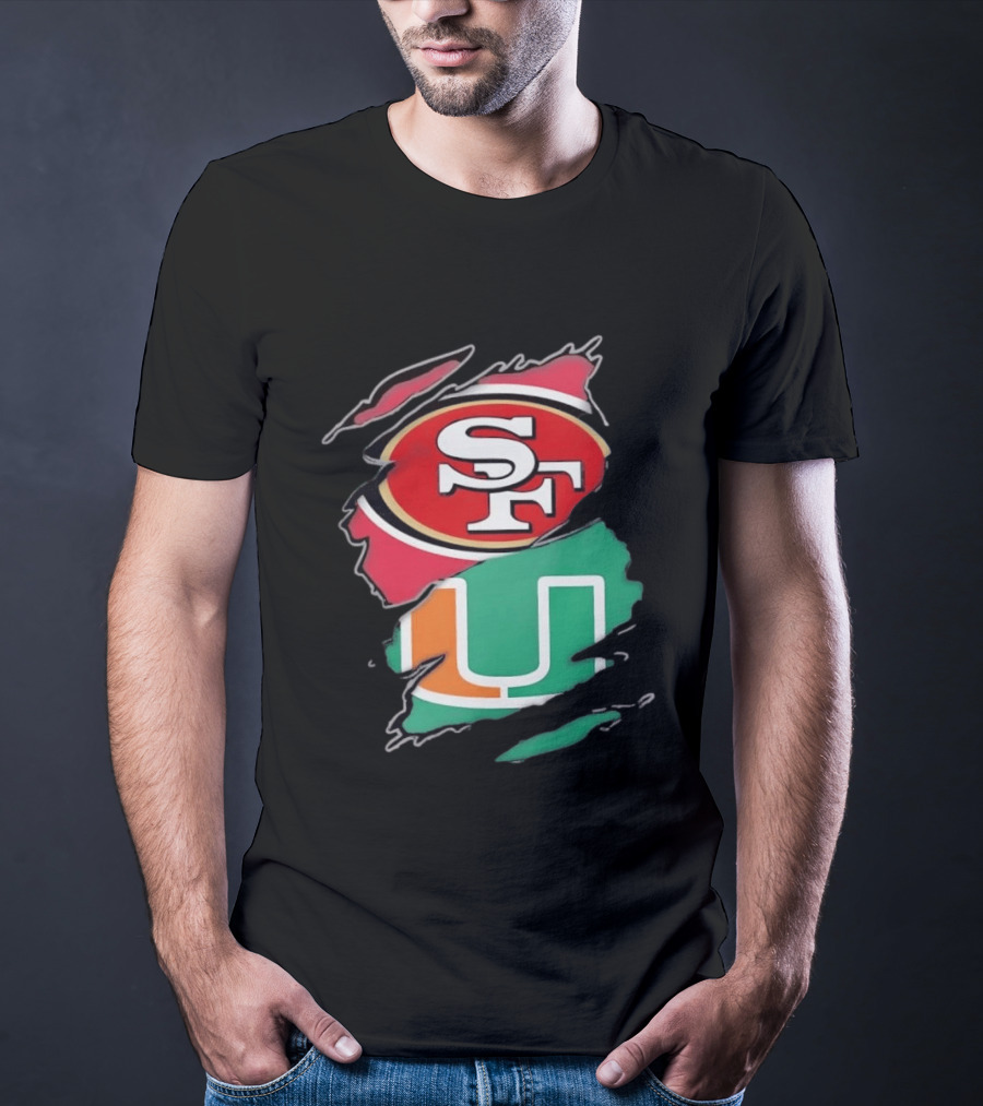 San Francisco 49ers SF And Miami Hurricanes U Distressed Logos T-Shirt