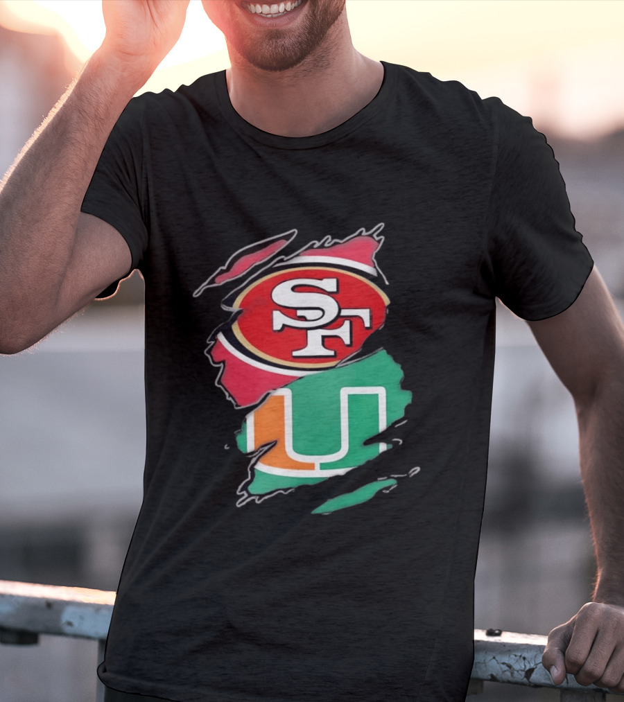 San Francisco 49ers SF And Miami Hurricanes U Distressed Logos T-Shirt