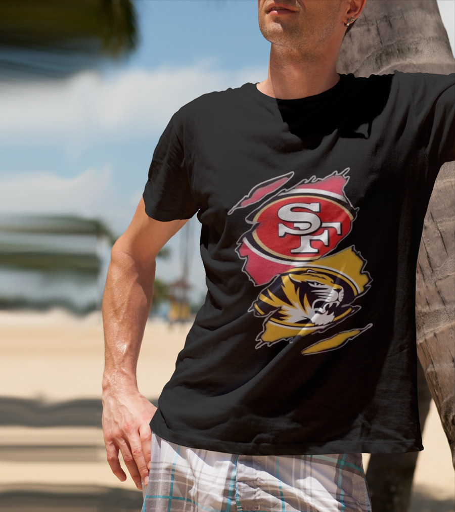 San Francisco 49ers Missouri Tigers Distressed Logo Rip Claw Marks T-Shirt