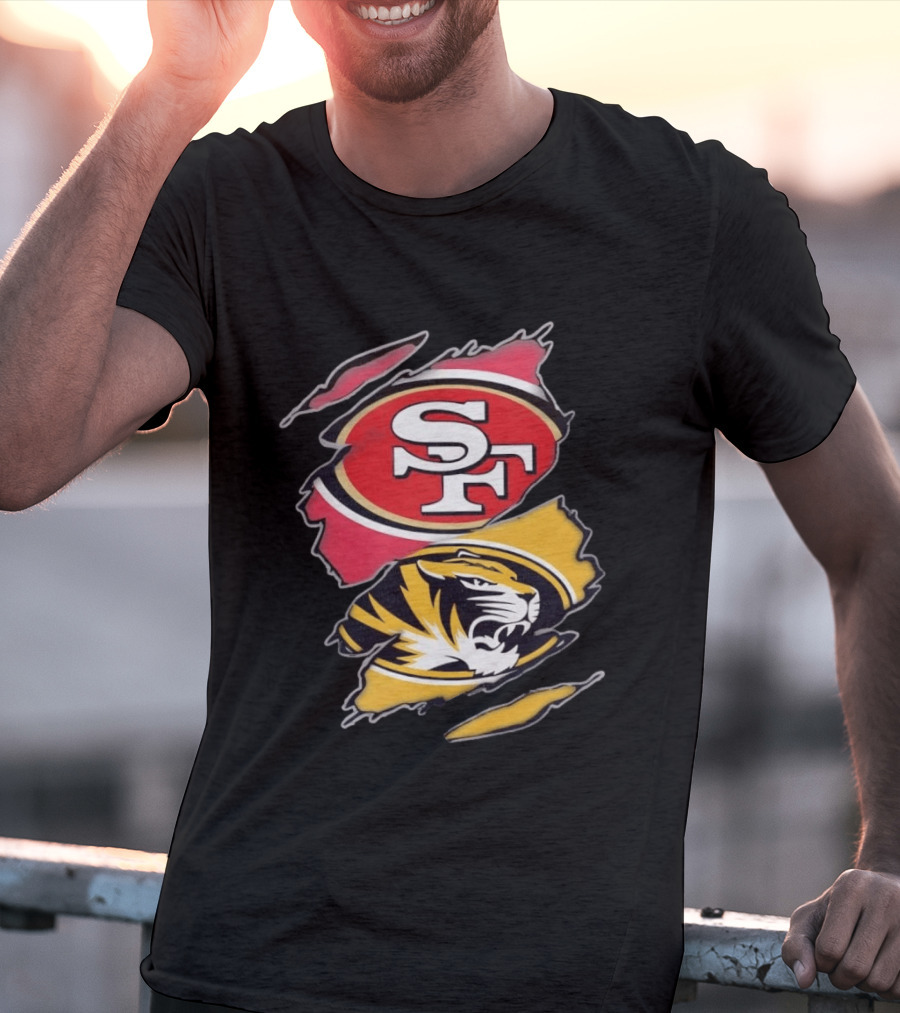 San Francisco 49ers Missouri Tigers Distressed Logo Rip Claw Marks T-Shirt