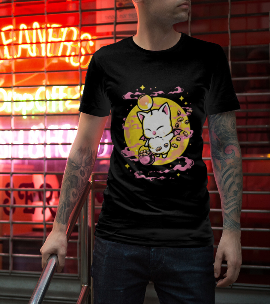 Moogle Cute Character With Candy Bucket And Glowing Yellow T-Shirt