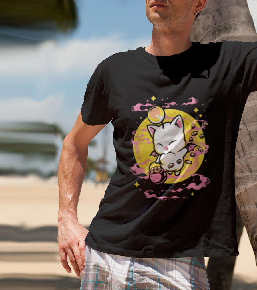 Moogle Cute Character With Candy Bucket And Glowing Yellow T-Shirt