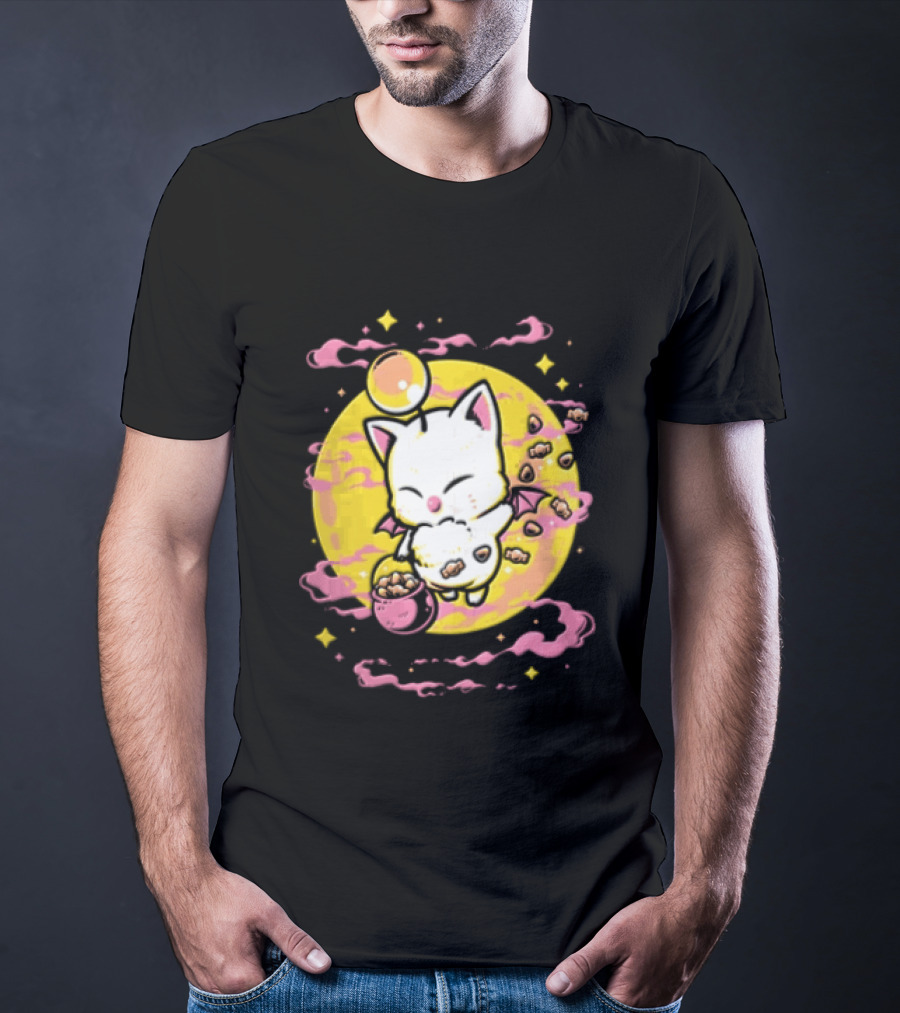 Moogle Cute Character With Candy Bucket And Glowing Yellow T-Shirt