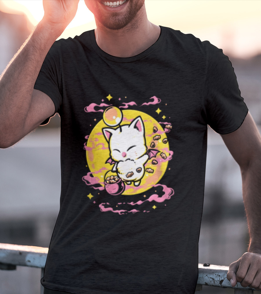 Moogle Cute Character With Candy Bucket And Glowing Yellow T-Shirt