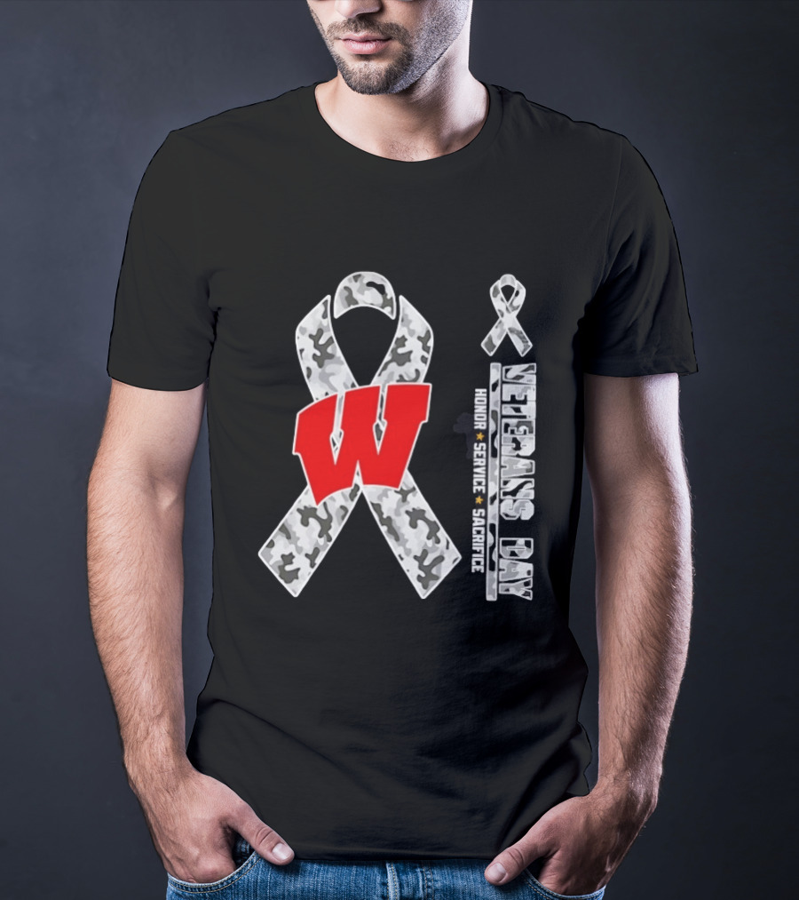 Wisconsin Badgers 2026 Veterans Day Camouflage Ribbon Honor Service Sacrifice T-Shirt
