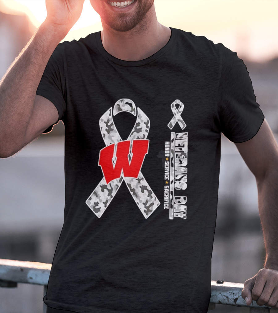 Wisconsin Badgers 2026 Veterans Day Camouflage Ribbon Honor Service Sacrifice T-Shirt