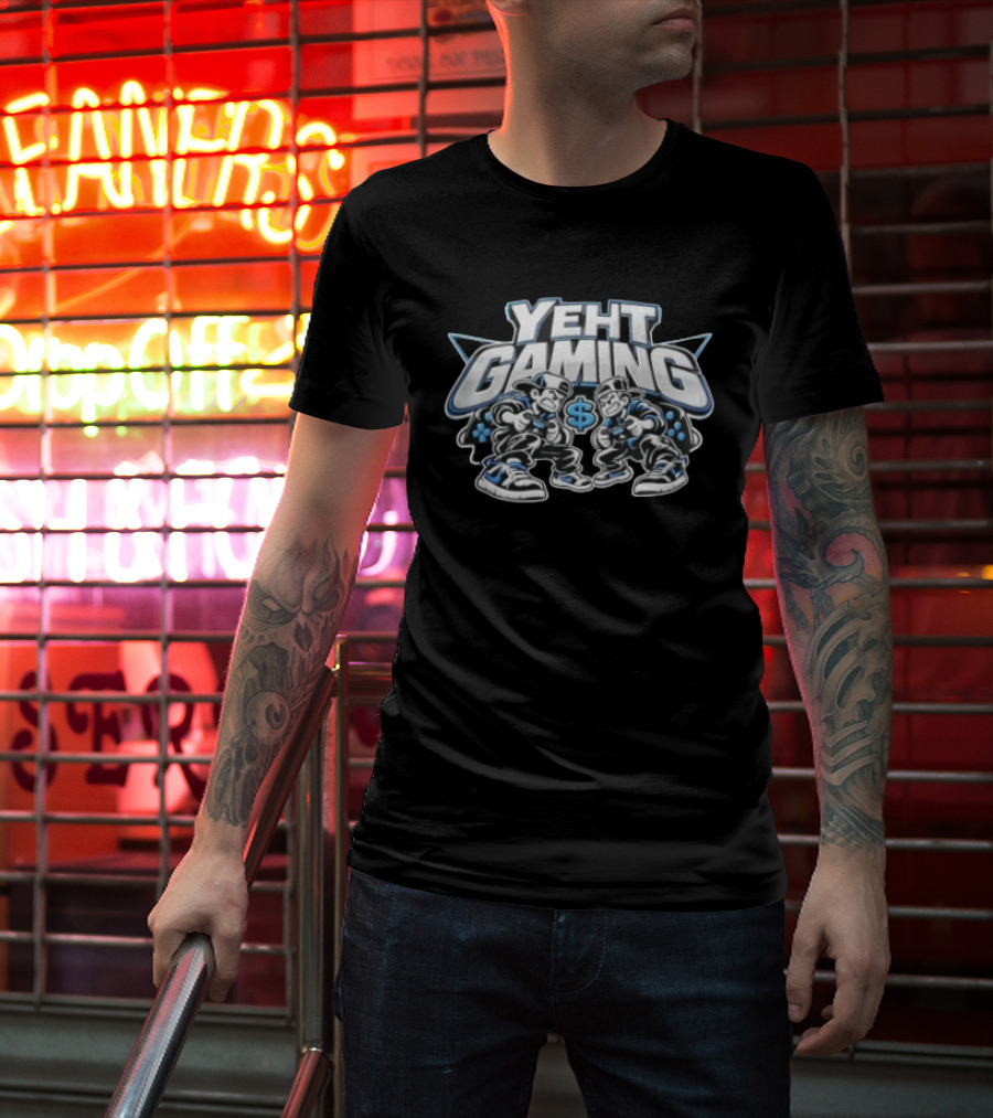 Yeht Gaming Two Boys Playing Video Games Dollar Sign Joysticks Sneakers T-Shirt