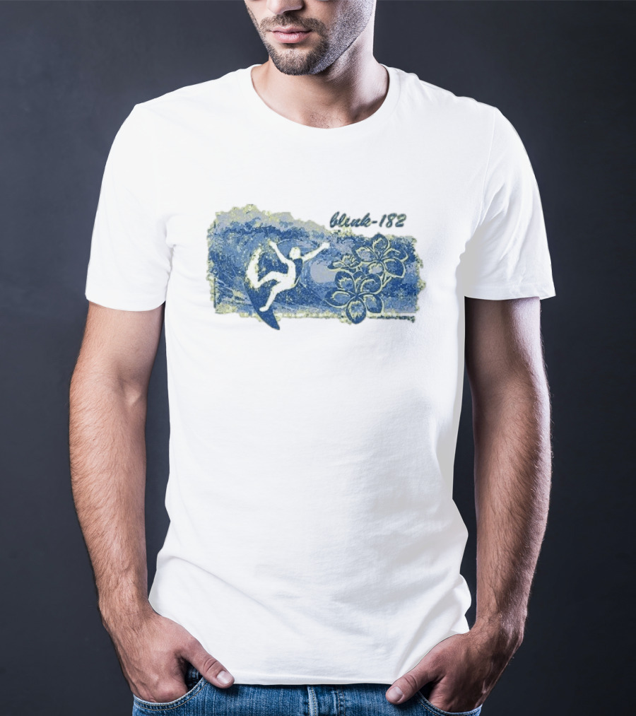 Blink 182 Surfer With Floral Wave T-Shirt