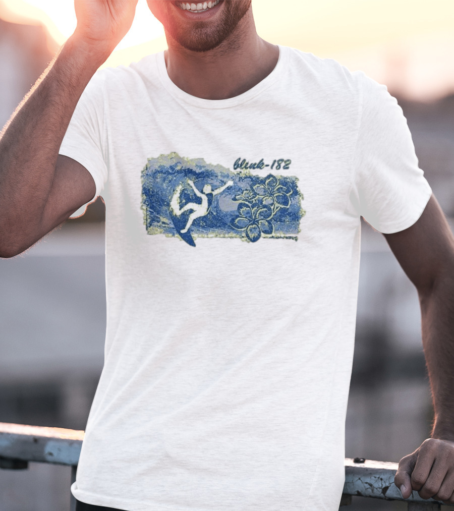 Blink 182 Surfer With Floral Wave T-Shirt