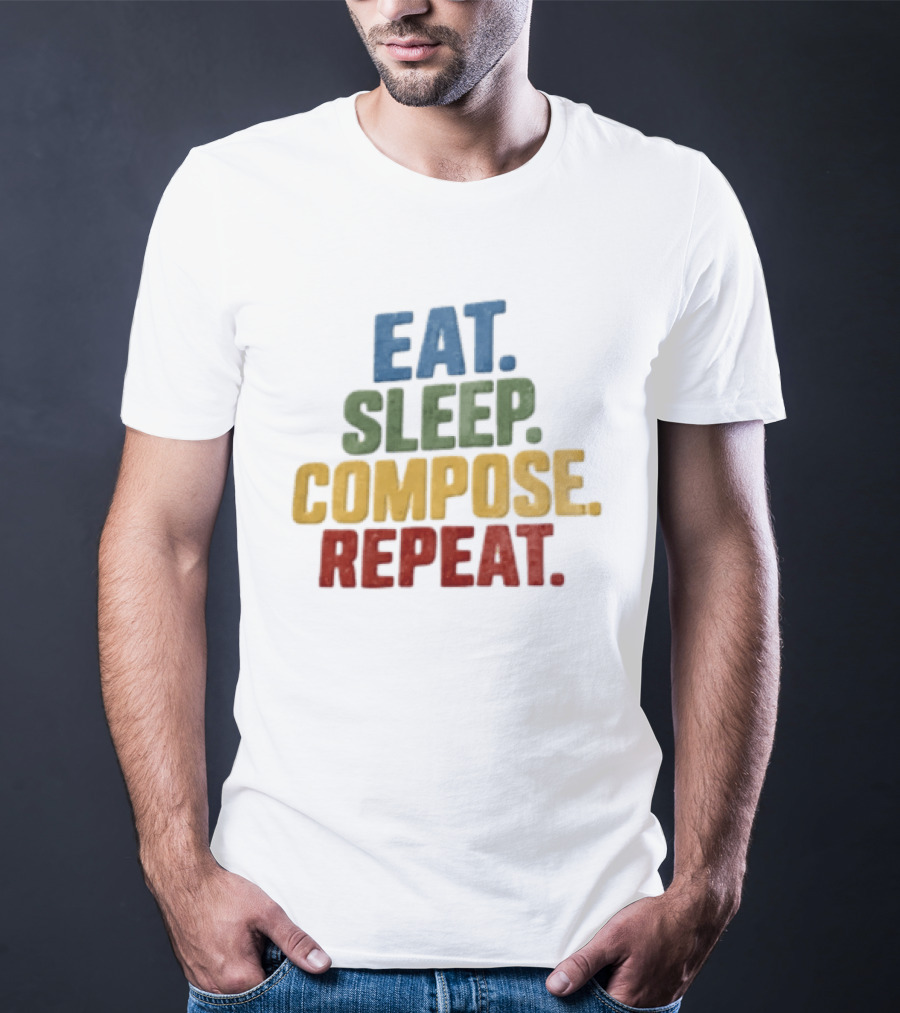 EAT Sleep Compose Repeat Distressed Block Multicolored T-Shirt