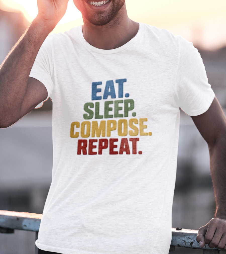 EAT Sleep Compose Repeat Distressed Block Multicolored T-Shirt