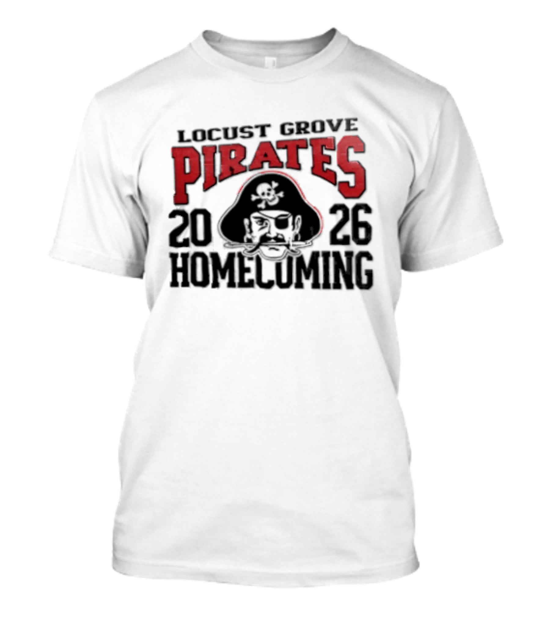 Locust Grove Pirates 2026 Homecoming Pirate Skull Eyepatch Sword T-Shirt