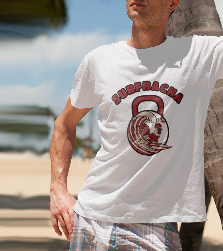 Surfracha Rooster Surfing Wave Kettlebell Sun Adventure T-Shirt
