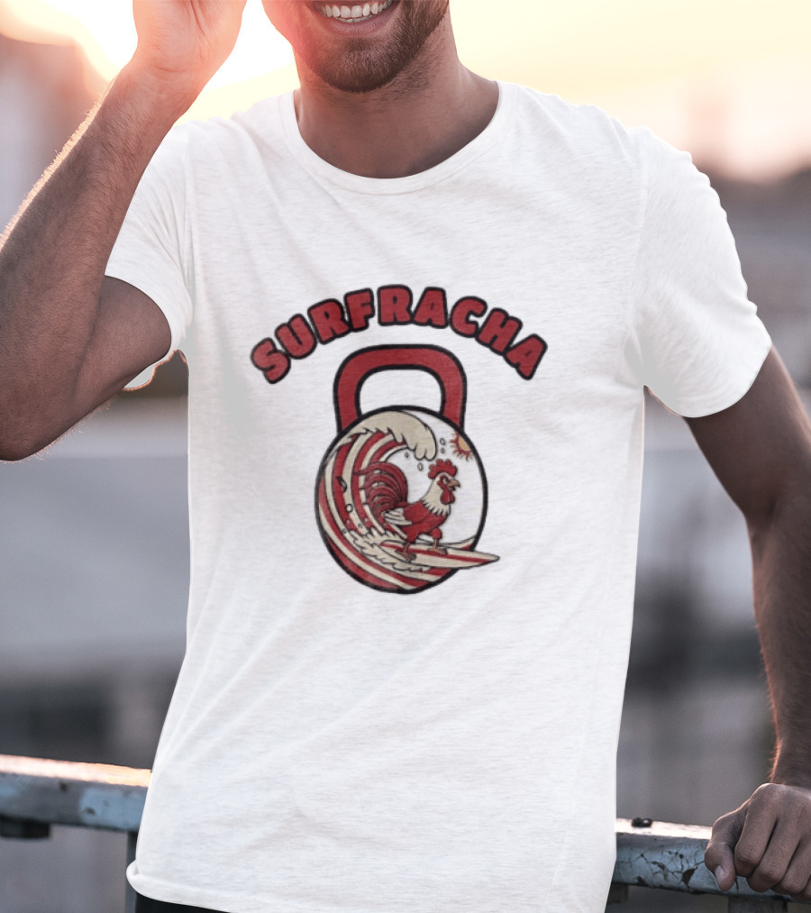 Surfracha Rooster Surfing Wave Kettlebell Sun Adventure T-Shirt