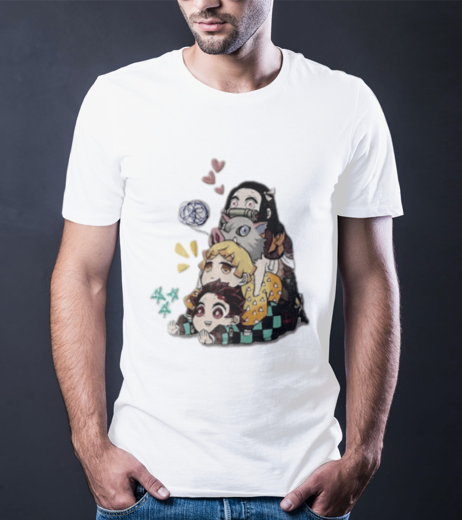 Tanjiro Kamado Zenitsu Agatsuma Inosuke Hashibira Nezuko Hearts Demon Slayer T-Shirt