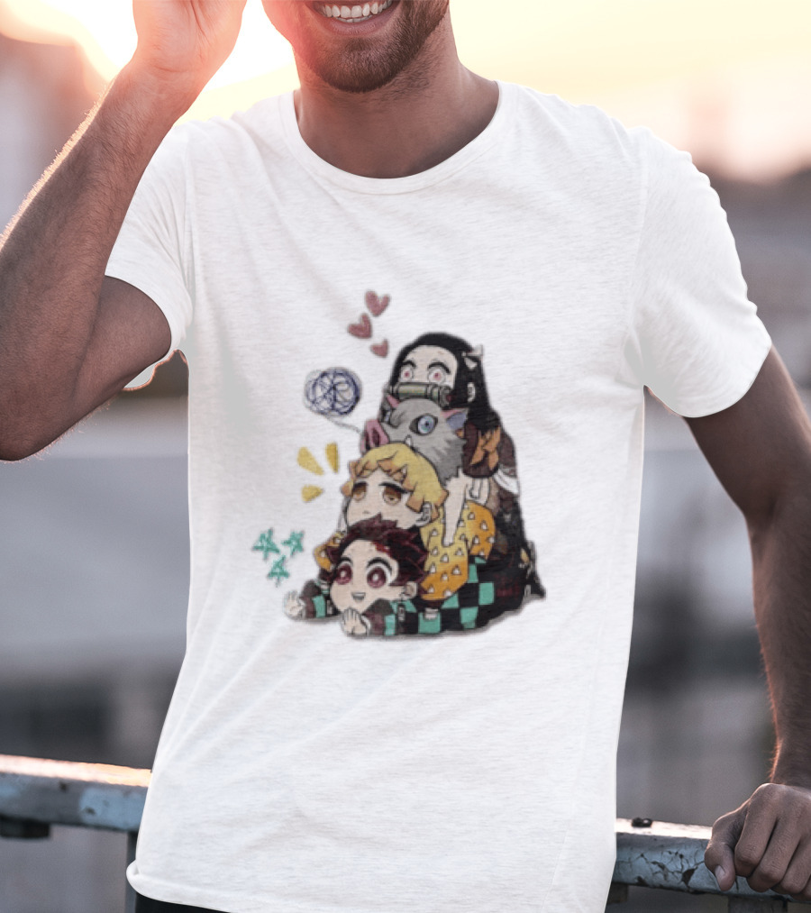 Tanjiro Kamado Zenitsu Agatsuma Inosuke Hashibira Nezuko Hearts Demon Slayer T-Shirt