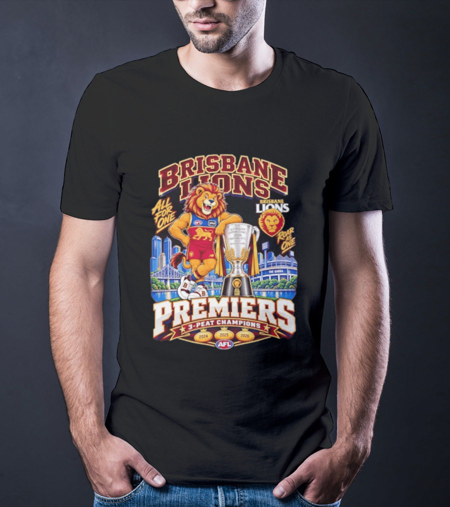 Brisbane Lions 2026 AFL Premiers 3 Peat Champions Roar As One T-Shirt