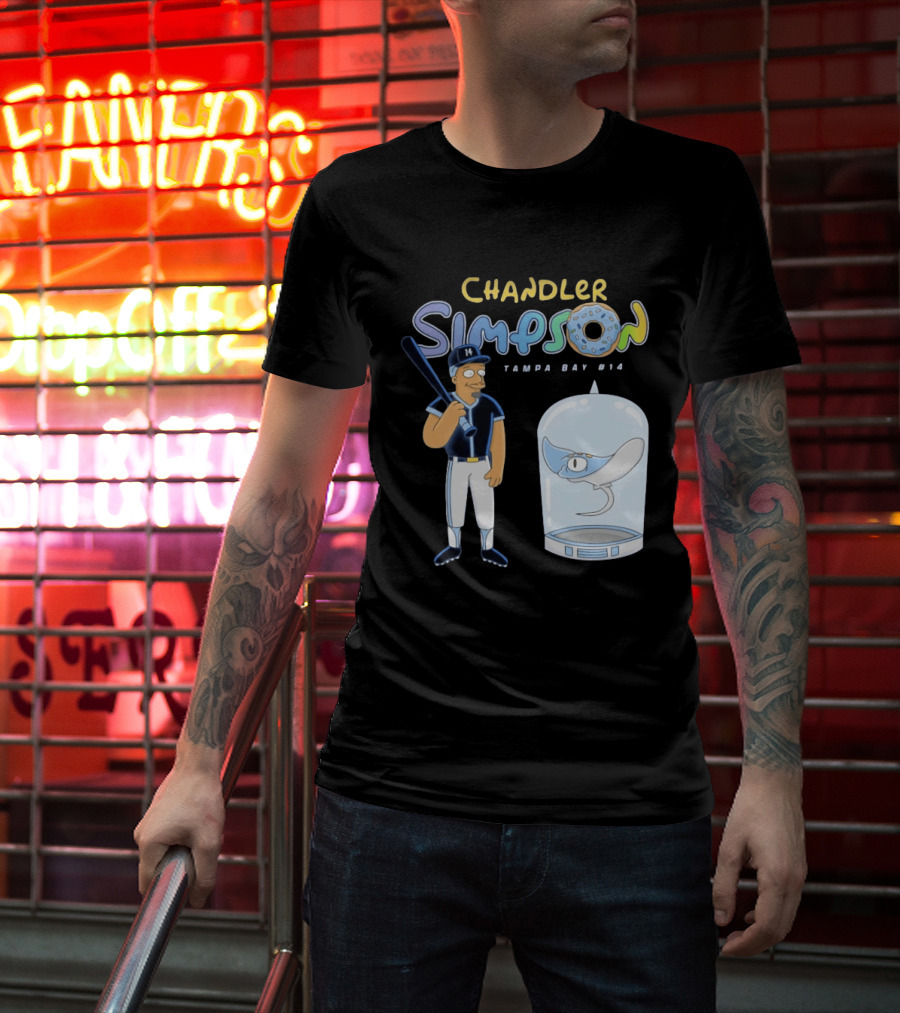 Chandler Simpson Tampa Bay Rays Cartoon Character #14 With Baseball Bat And Manta Ray T-Shirt