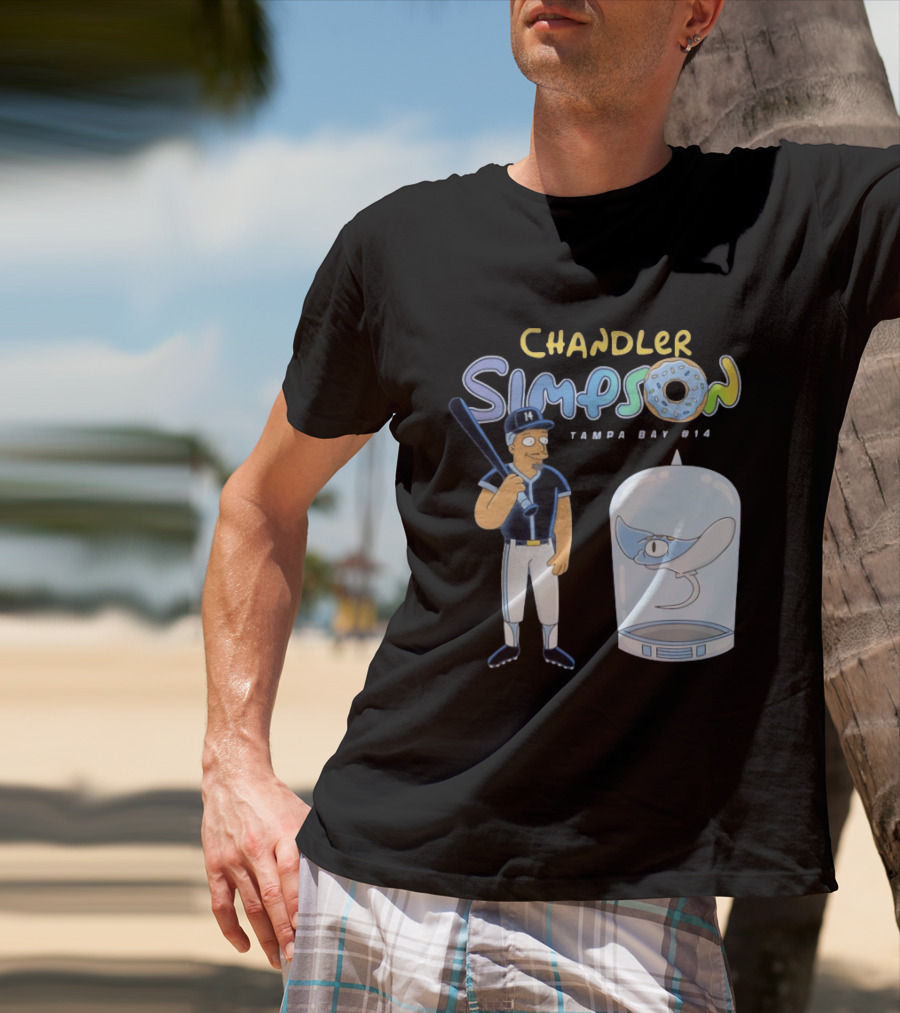 Chandler Simpson Tampa Bay Rays Cartoon Character #14 With Baseball Bat And Manta Ray T-Shirt