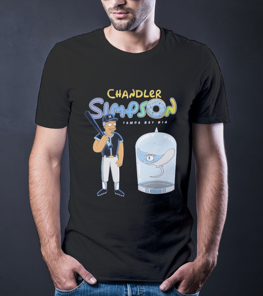 Chandler Simpson Tampa Bay Rays Cartoon Character #14 With Baseball Bat And Manta Ray T-Shirt