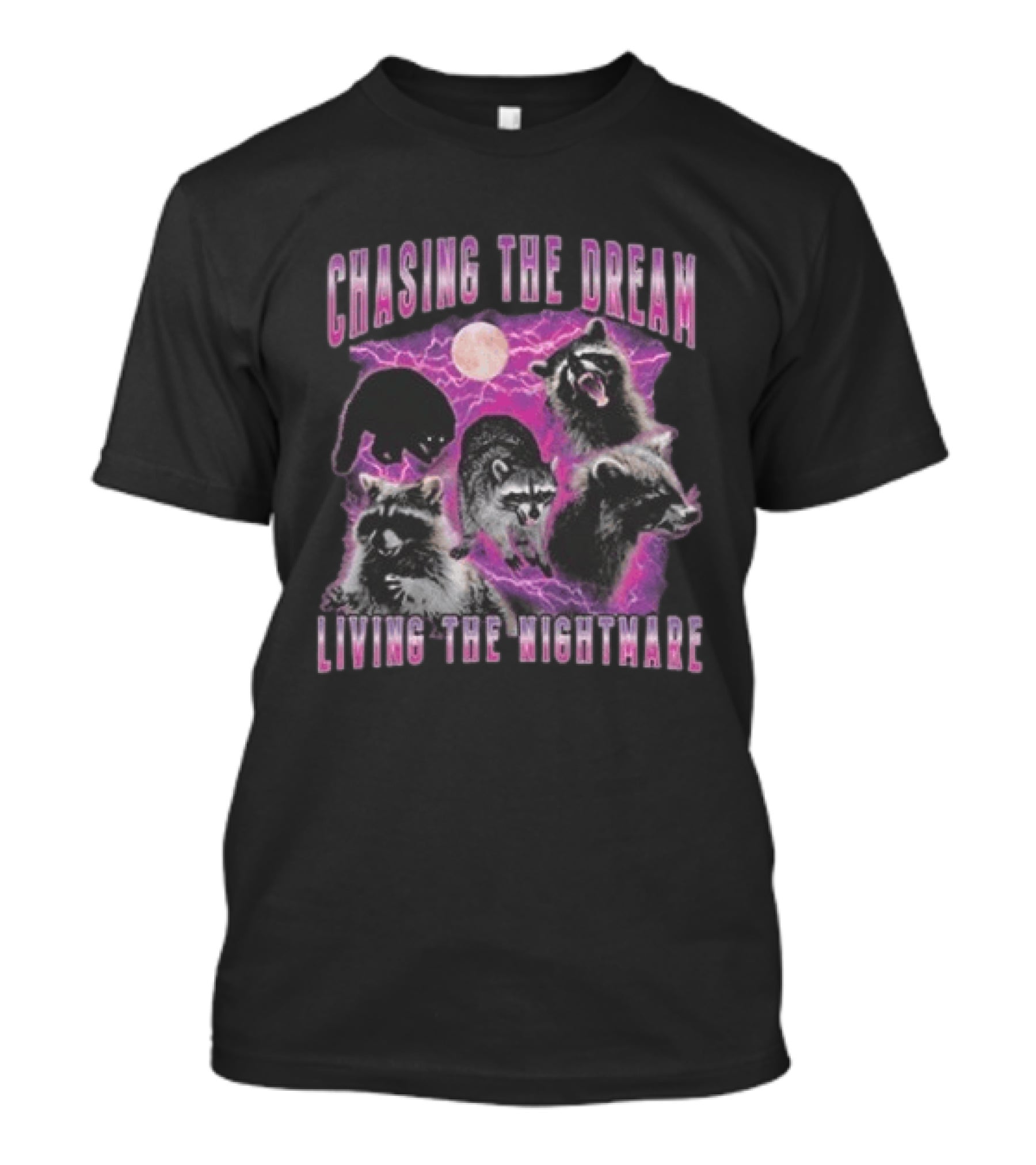 Chasing The Dream Living The Nightmare Raccoon Moon Lightning Heather Lynn T-Shirt