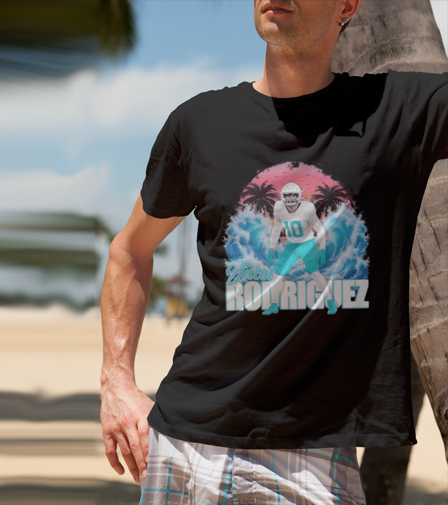 Jacob Rodriguez Miami Dolphins Tidal Wave Football Player Tropical T-Shirt