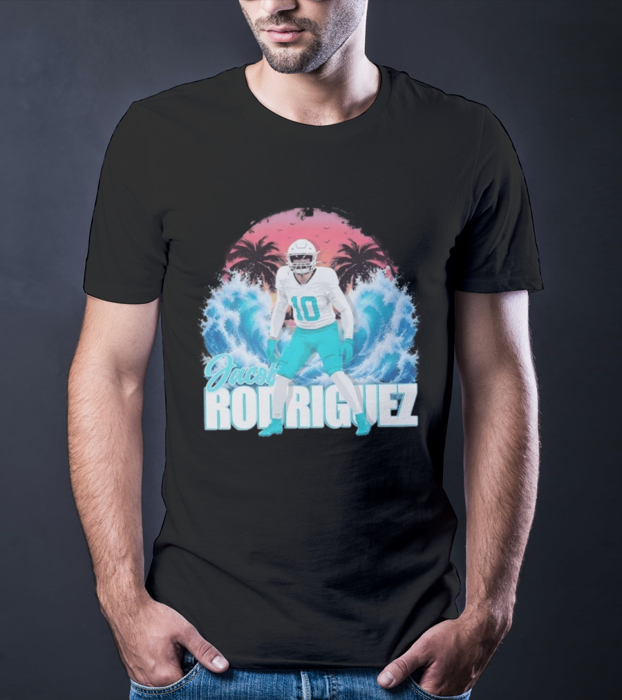 Jacob Rodriguez Miami Dolphins Tidal Wave Football Player Tropical T-Shirt