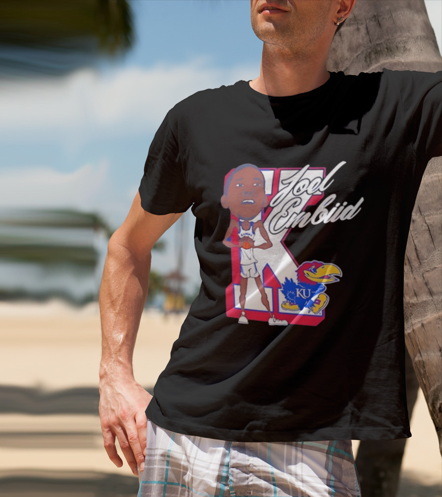 Joel Embiid Kansas Jayhawks KU Cartoon Bobblehead T-Shirt
