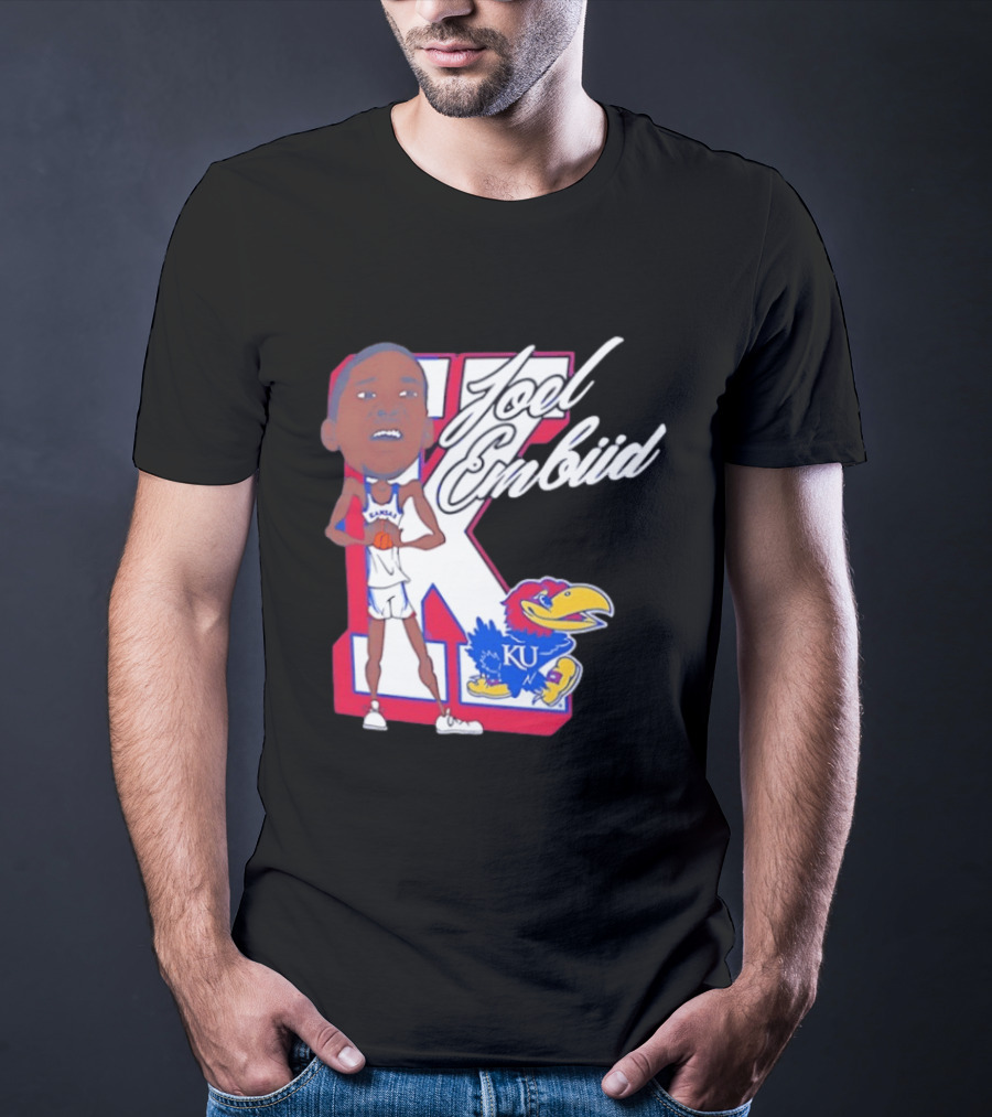 Joel Embiid Kansas Jayhawks KU Cartoon Bobblehead T-Shirt