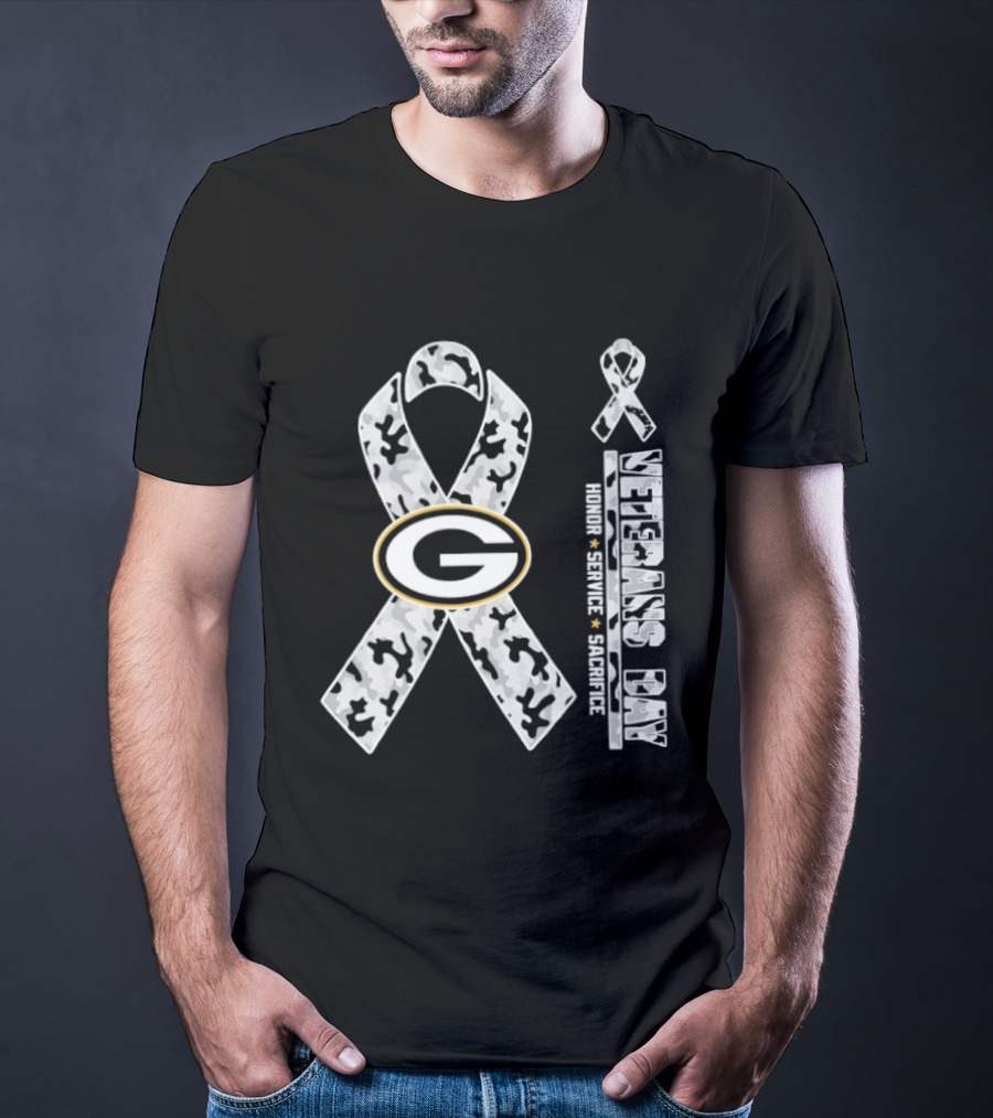 Green Bay Packers Veterans Day 2026 Honor Service Sacrifice G Camo Ribbon T-Shirt