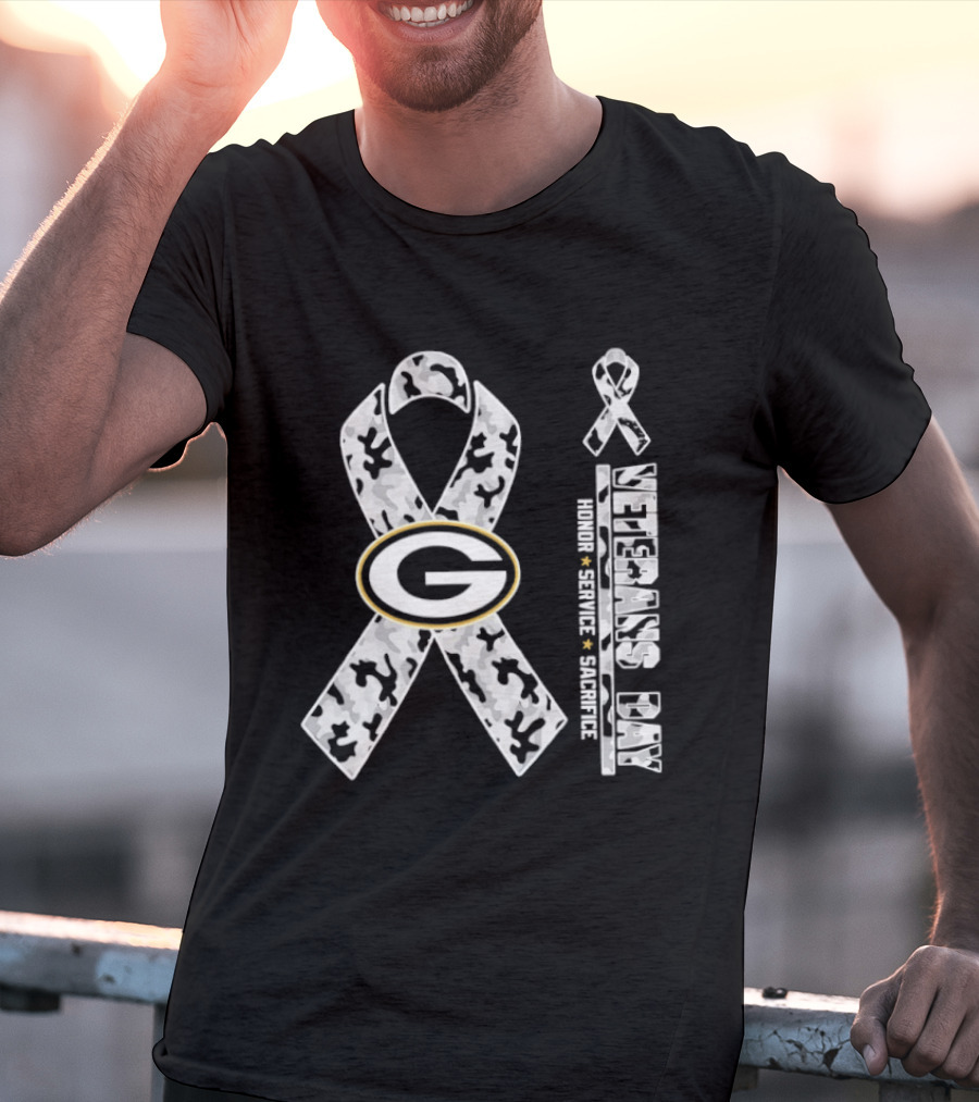 Green Bay Packers Veterans Day 2026 Honor Service Sacrifice G Camo Ribbon T-Shirt