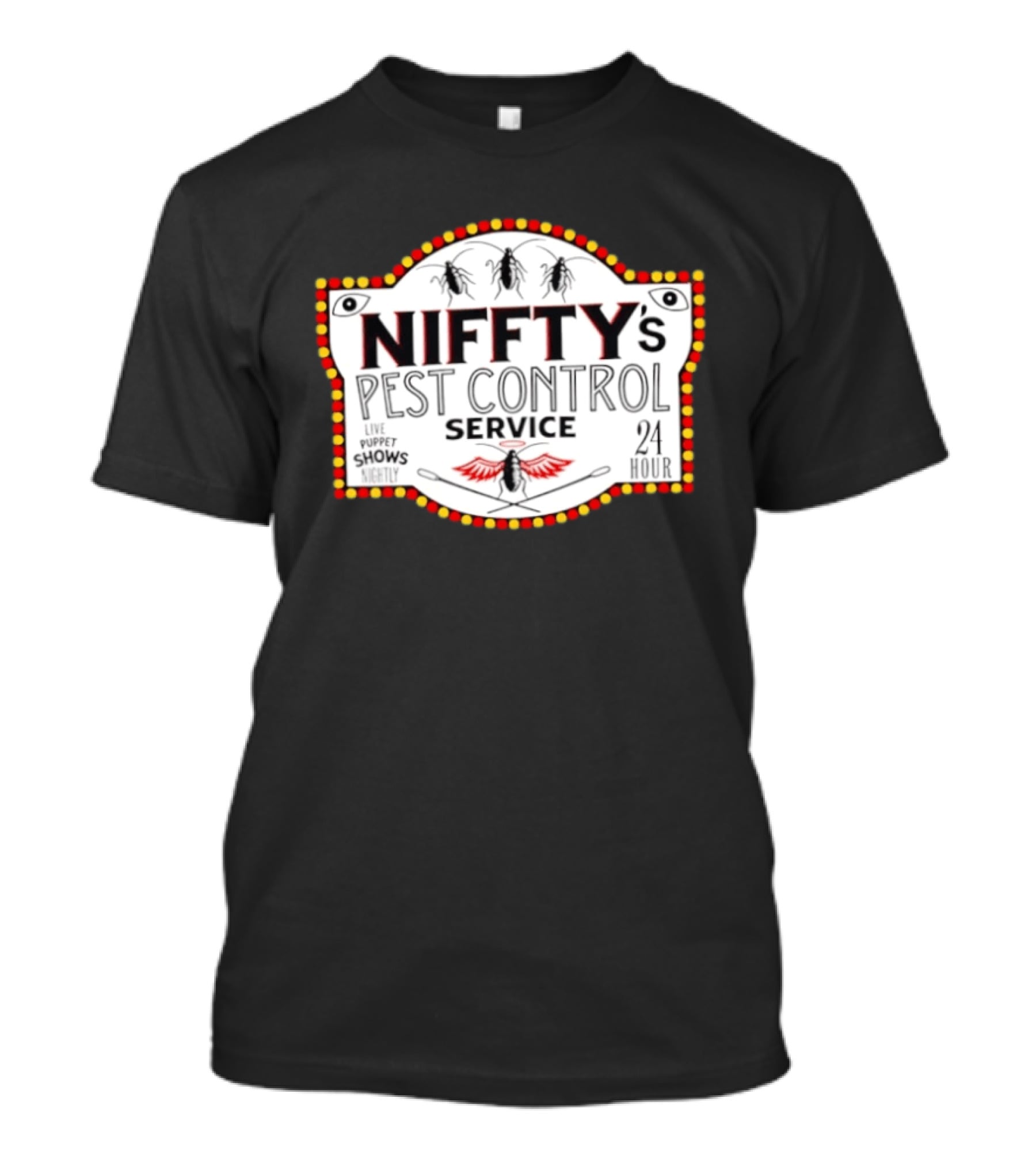 Niffty's Pest Control Service Live Puppet Shows Nightly 24 Hour Hazbin Hotel T-Shirt