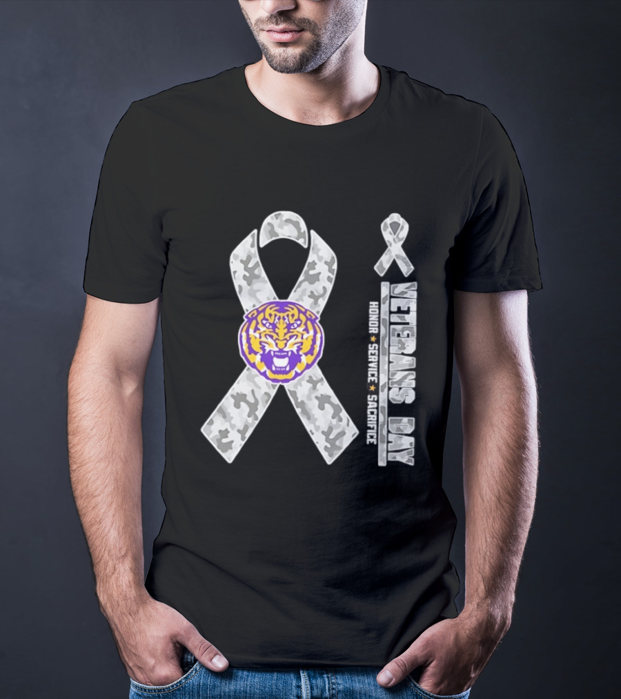 LSU Tigers Veterans Day 2026 Camouflage Ribbon Honor Service Sacrifice T-Shirt