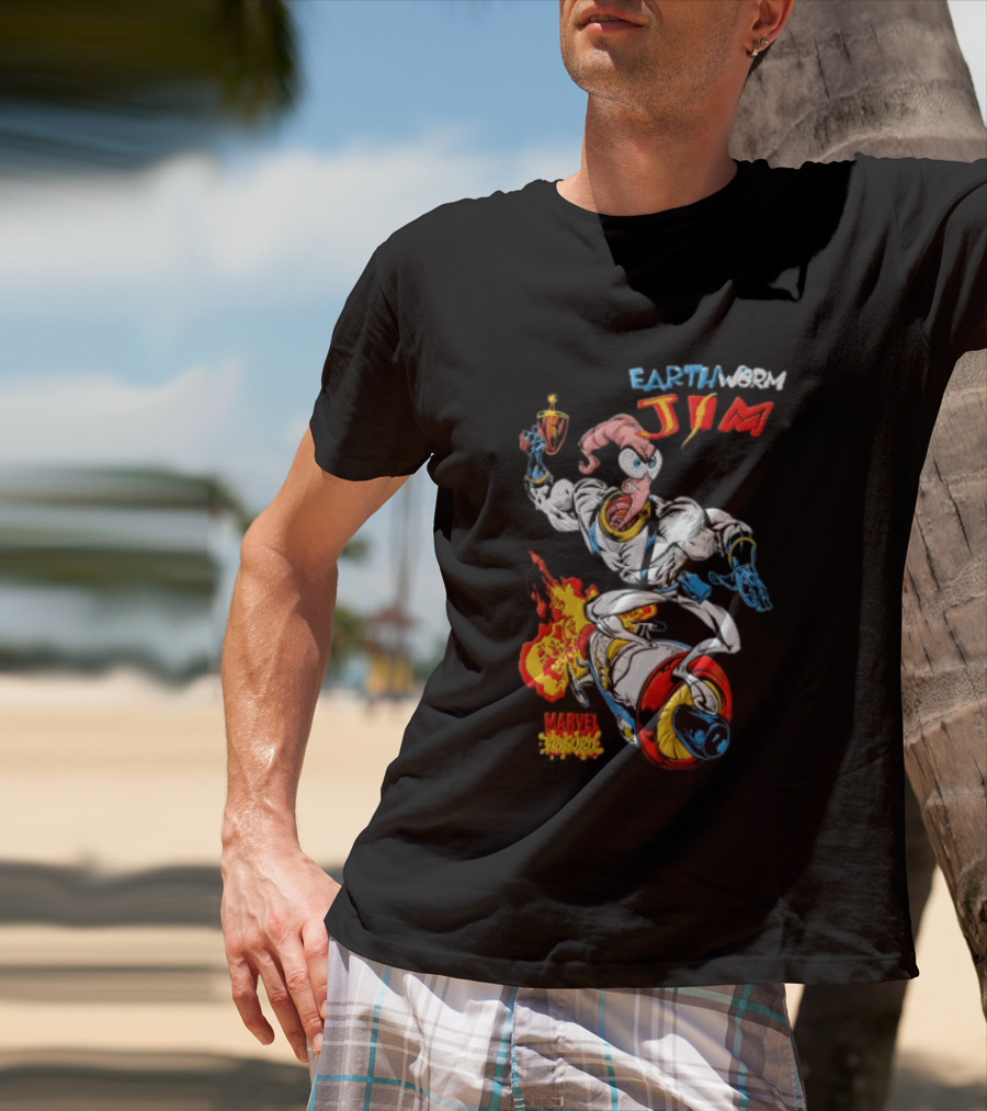 Earthworm Jim Marvel Absurd Dynamic Action Scene T-Shirt