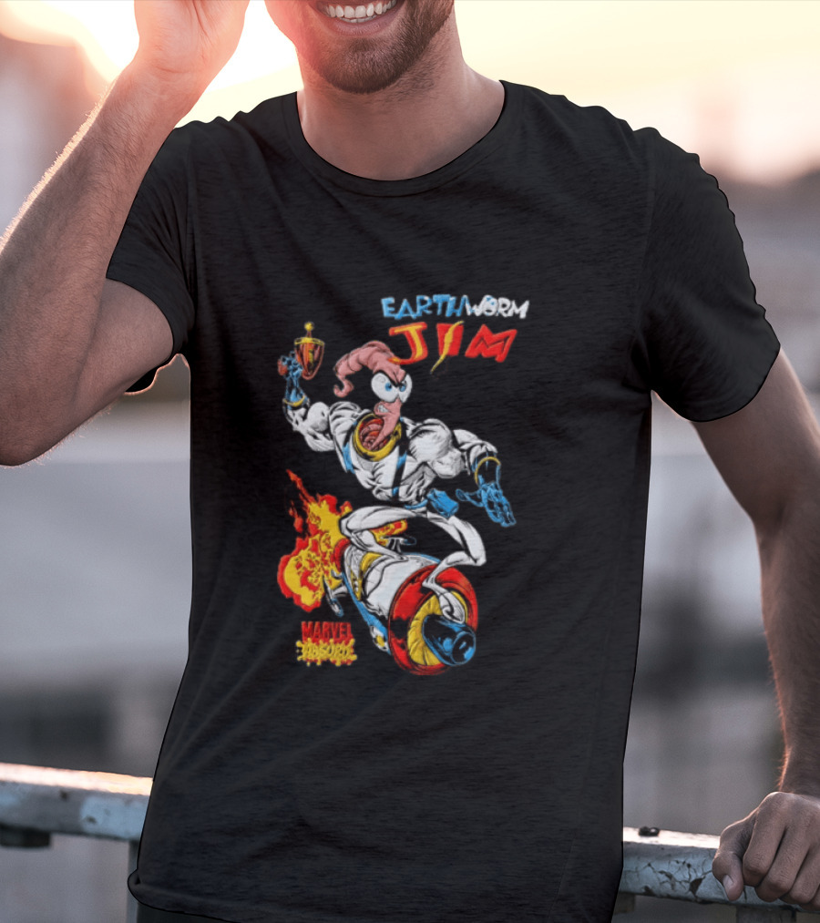 Earthworm Jim Marvel Absurd Dynamic Action Scene T-Shirt