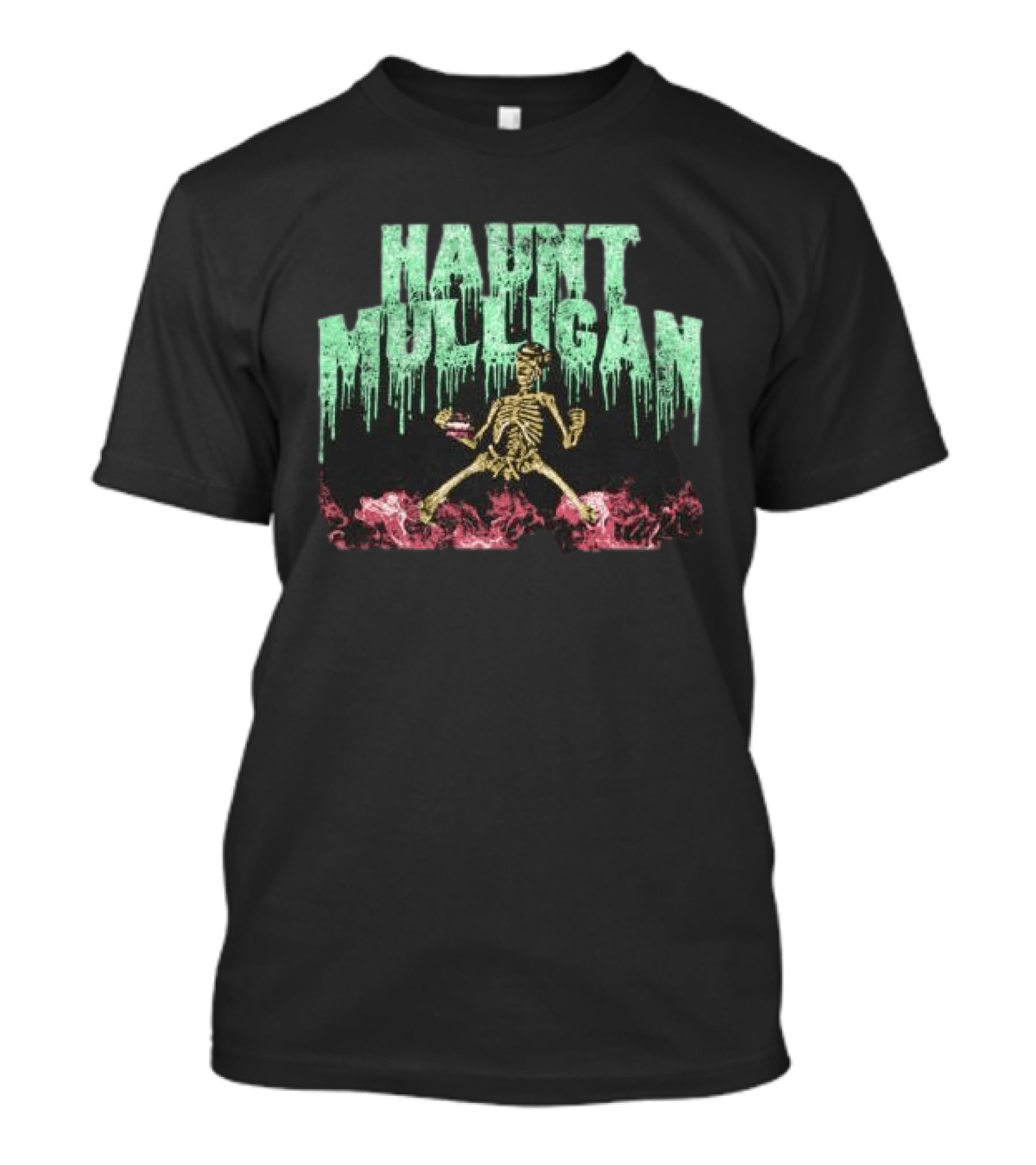 Halloween Skeleton Hot Mulligan Dripping Text Pink Smoke T-Shirt