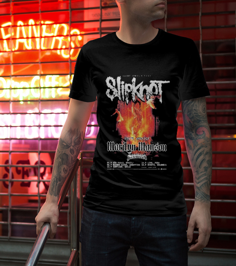 Slipknot South America The Sic Est Stadium Tour 2027 Marilyn Manson Hatebreed September 4 To 16 Dates And Locations T-Shirt